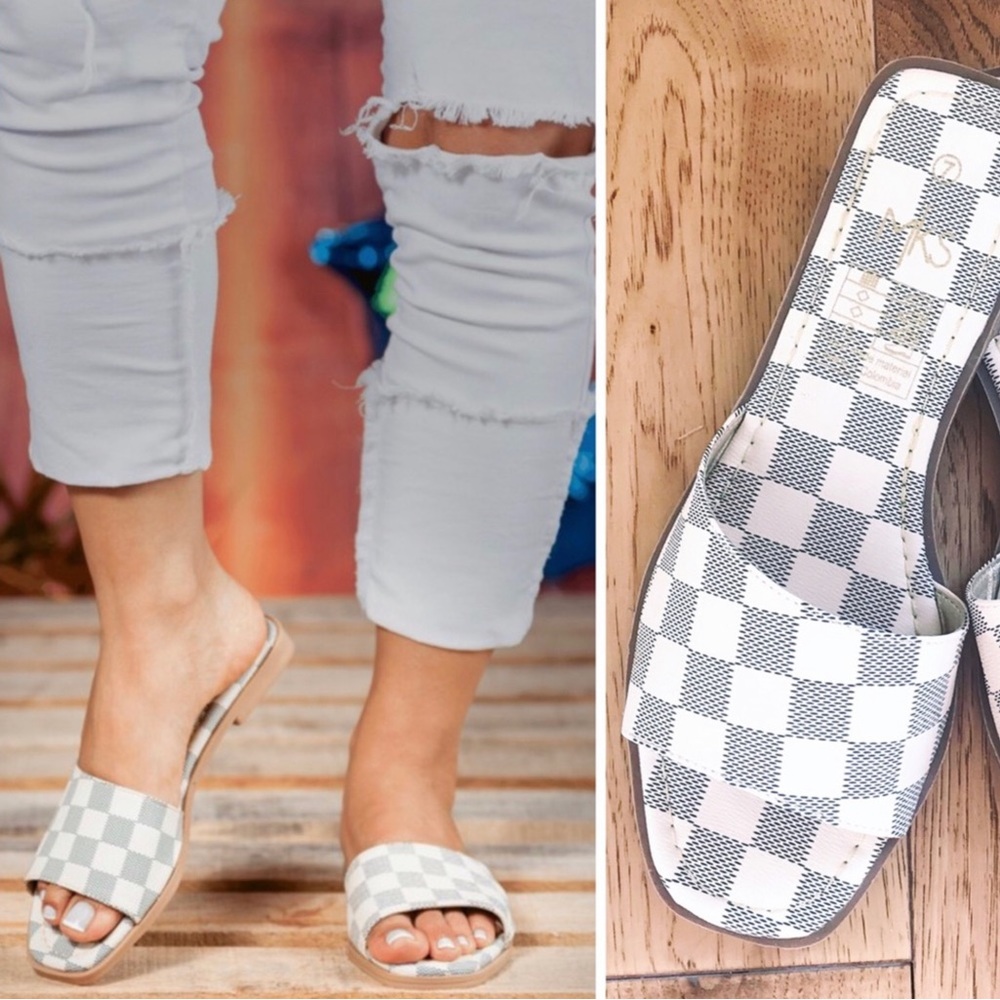 Boutique Checker Slip-On Open Toe Sandal Women’s Multi Sizes NIB - Picture 9 of 9
